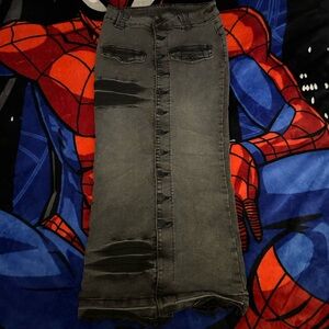 Elegant Gray Button-Down Maxi Skirt